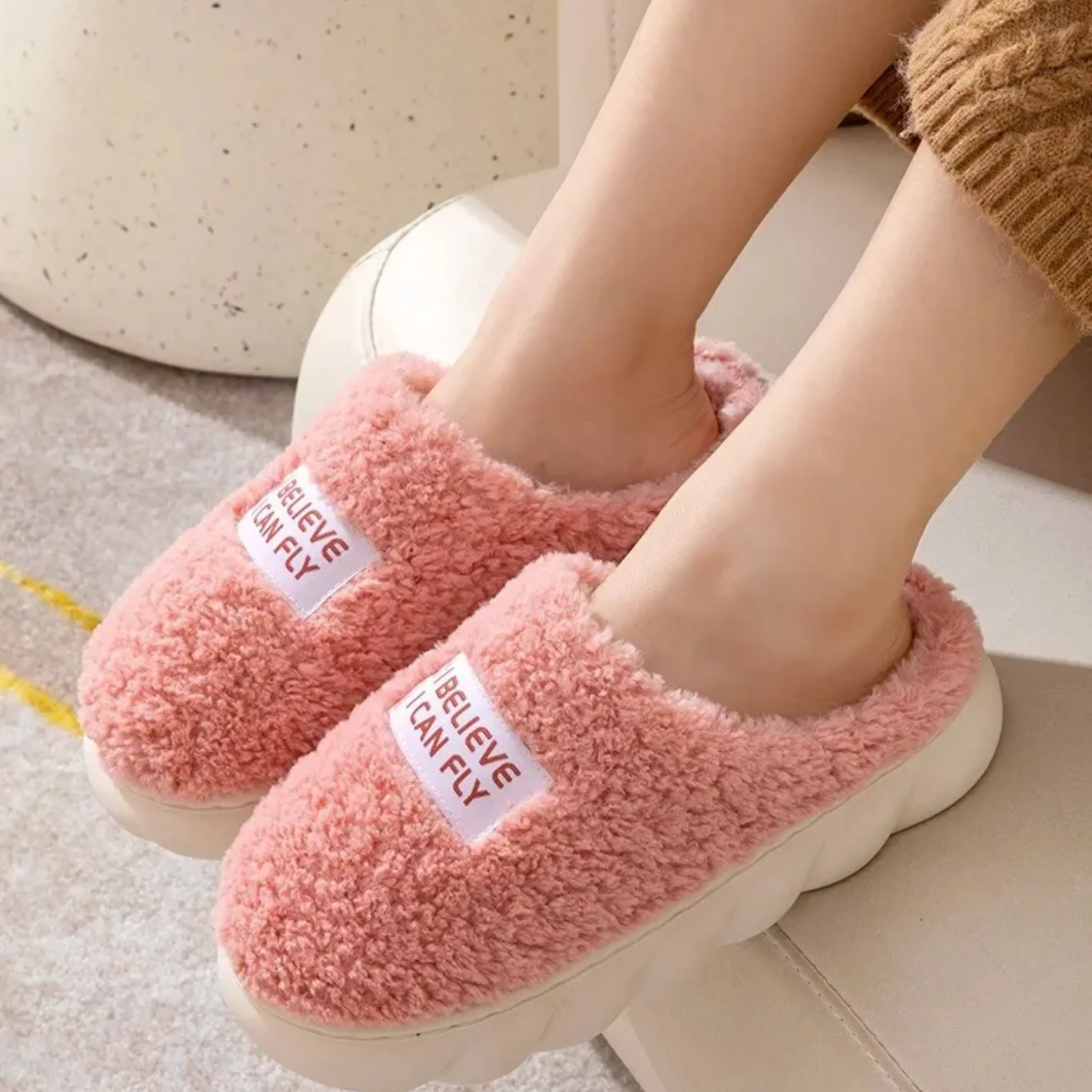 OCW Women Slippers Comfortable Anti-slip Slip On Fluffy Home Sandals