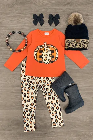 Orange Leopard Pumpkin Legging Set