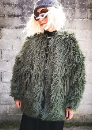 PILOT JACKET - FAUX FUR SHAGGY dark green / FUR LINING black by BERENIK