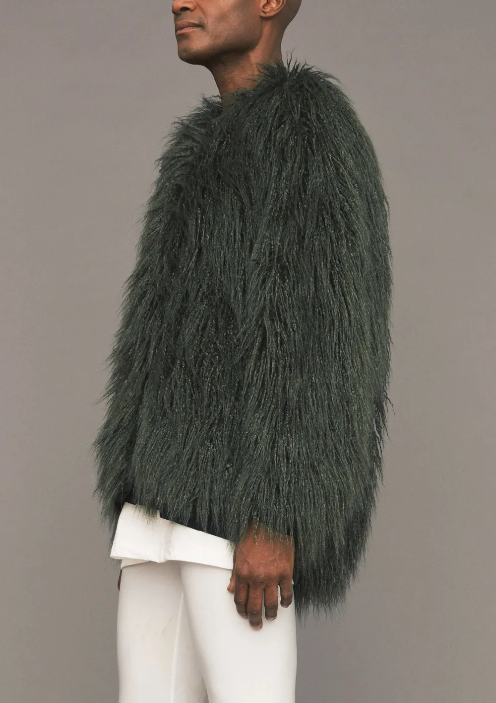 PILOT JACKET - FAUX FUR SHAGGY dark green / FUR LINING black by BERENIK