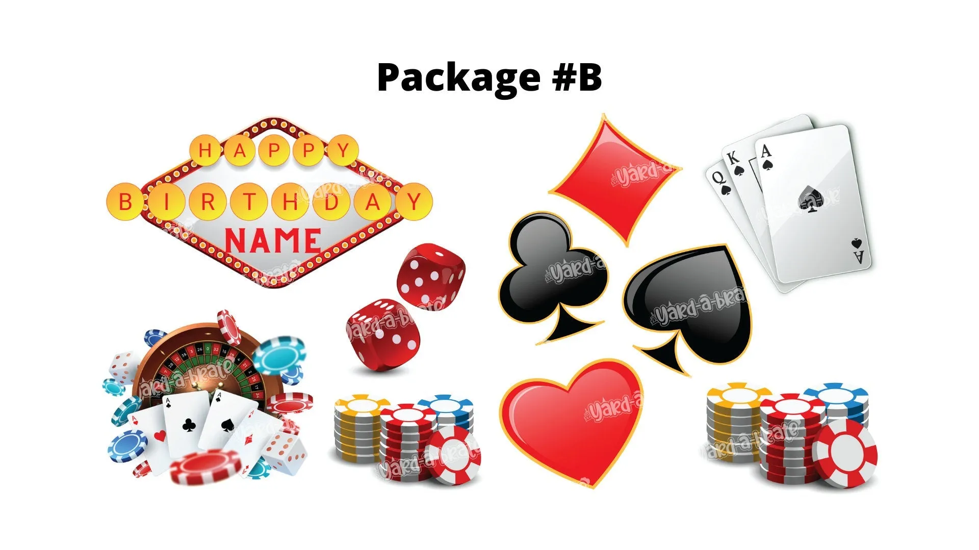 Poker Theme (Large Sign), Happy Birthday Sign   Decors (Total 4pcs or 10 pcs) | Yard Sign Outdoor Lawn Decorations | Happy Birthday Set