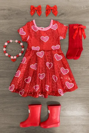 Red Sequin Hearts Dress