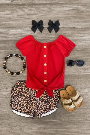 Red Tie Top Cheetah Short Set