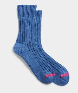 Rototo Chunky Ribbed Crew Sock in Blue