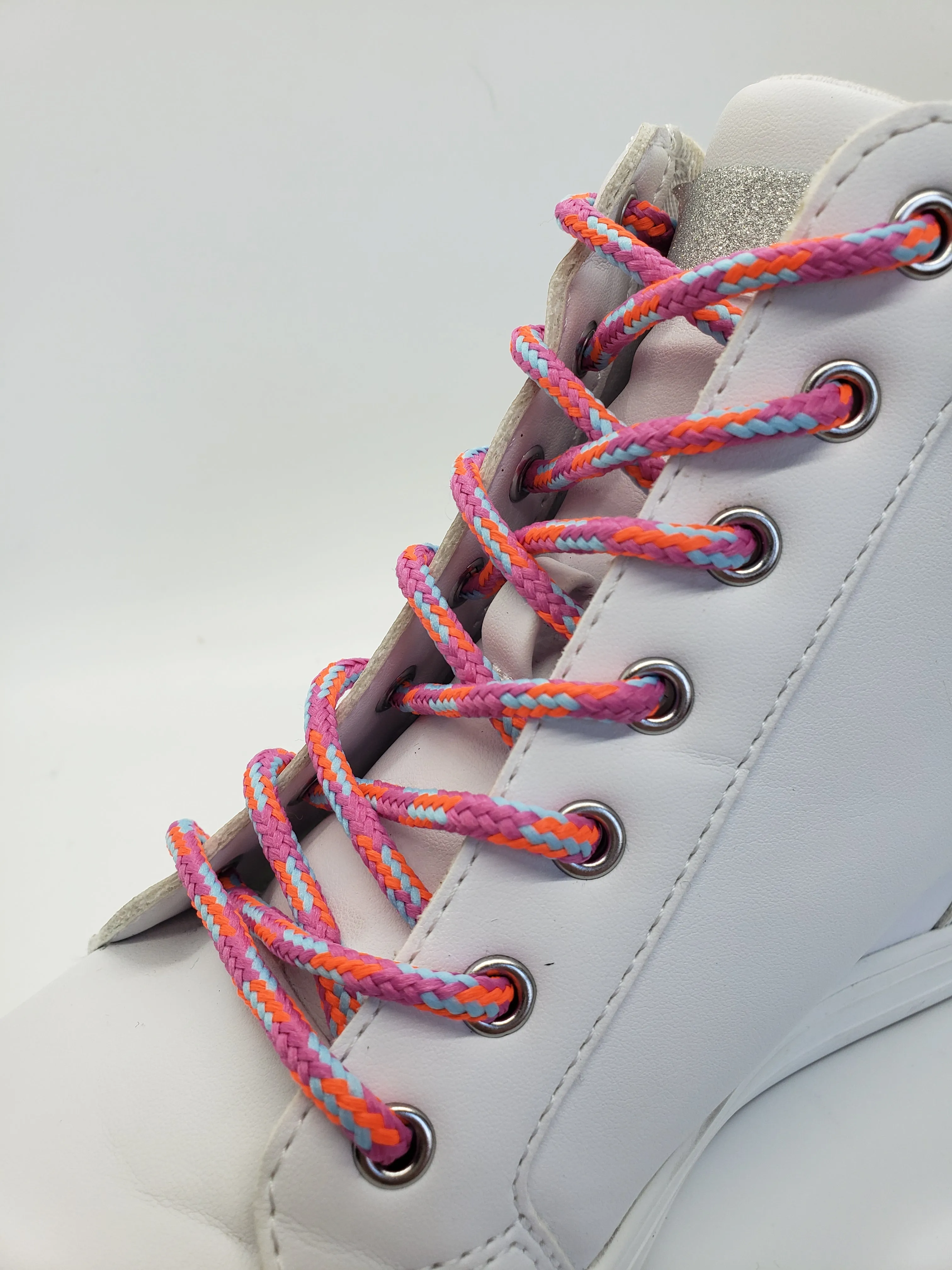 Round Multi-Color Shoelaces - Neon Orange, Denim and Pink