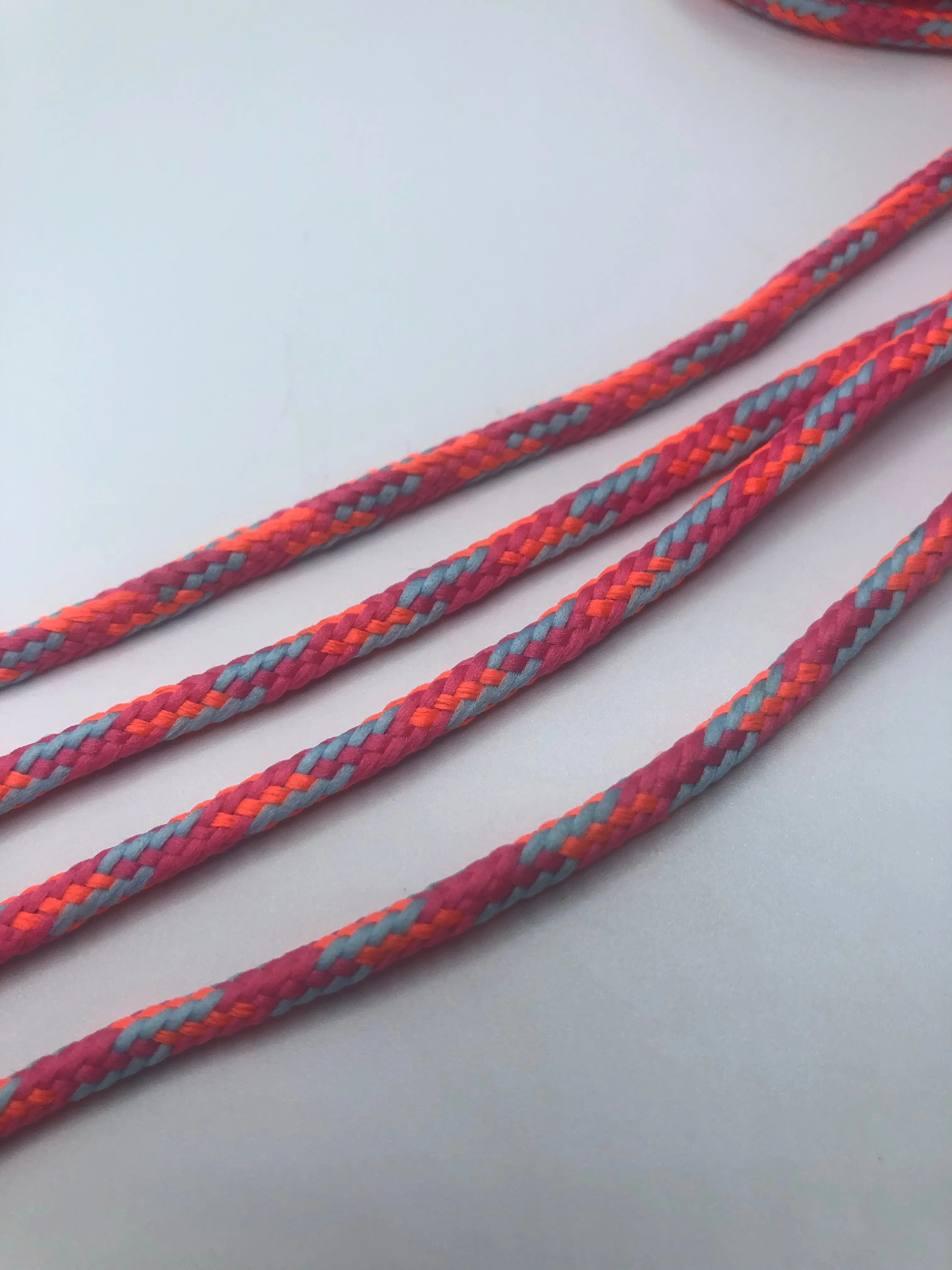 Round Multi-Color Shoelaces - Neon Orange, Denim and Pink