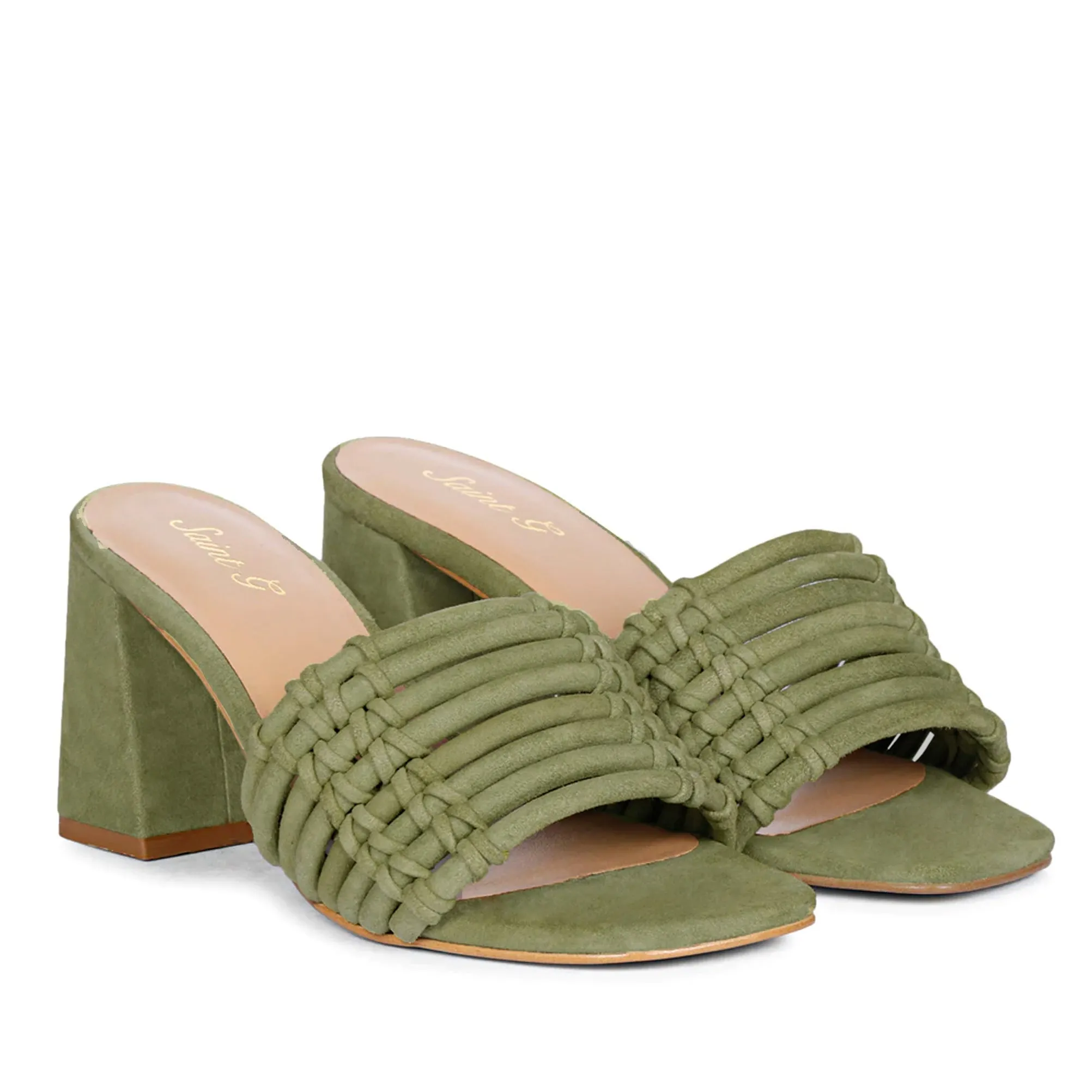 Saint Bethany Olive Leather Block Heels