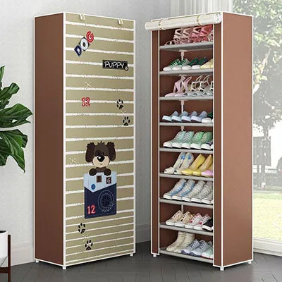 Simple Non-woven Cloth Fabric Dustproof Shoe Rack Folding Assembly Metal Shoe Rack Home Shoe Organizer Cabinet