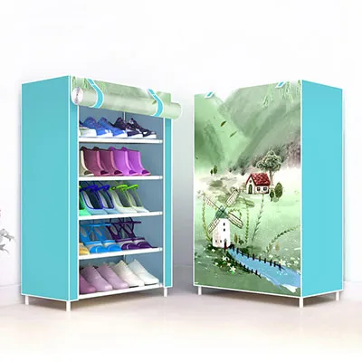 Simple Non-woven Cloth Fabric Dustproof Shoe Rack Folding Assembly Metal Shoe Rack Home Shoe Organizer Cabinet