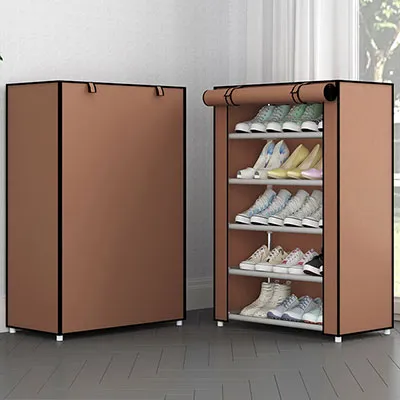 Simple Non-woven Cloth Fabric Dustproof Shoe Rack Folding Assembly Metal Shoe Rack Home Shoe Organizer Cabinet