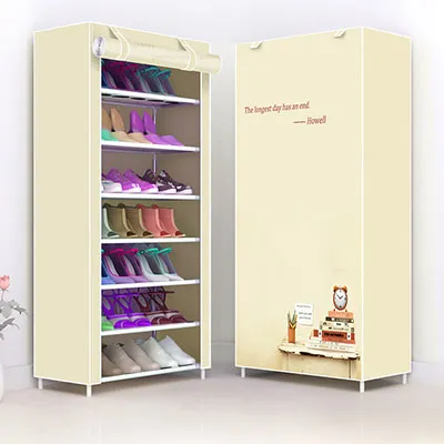 Simple Non-woven Cloth Fabric Dustproof Shoe Rack Folding Assembly Metal Shoe Rack Home Shoe Organizer Cabinet