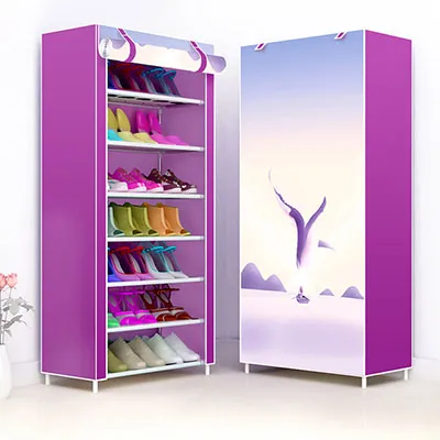 Simple Non-woven Cloth Fabric Dustproof Shoe Rack Folding Assembly Metal Shoe Rack Home Shoe Organizer Cabinet