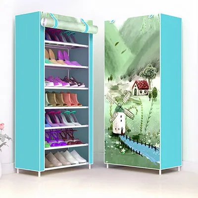 Simple Non-woven Cloth Fabric Dustproof Shoe Rack Folding Assembly Metal Shoe Rack Home Shoe Organizer Cabinet