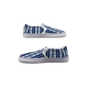 So#10 Men's Slip On Sneakers, blue plaid, print