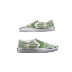 So#14 Men's Slip On Sneakers, olive green plaid, print