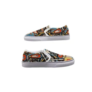 So#48 Men's Slip On Sneakers, motorcycle print