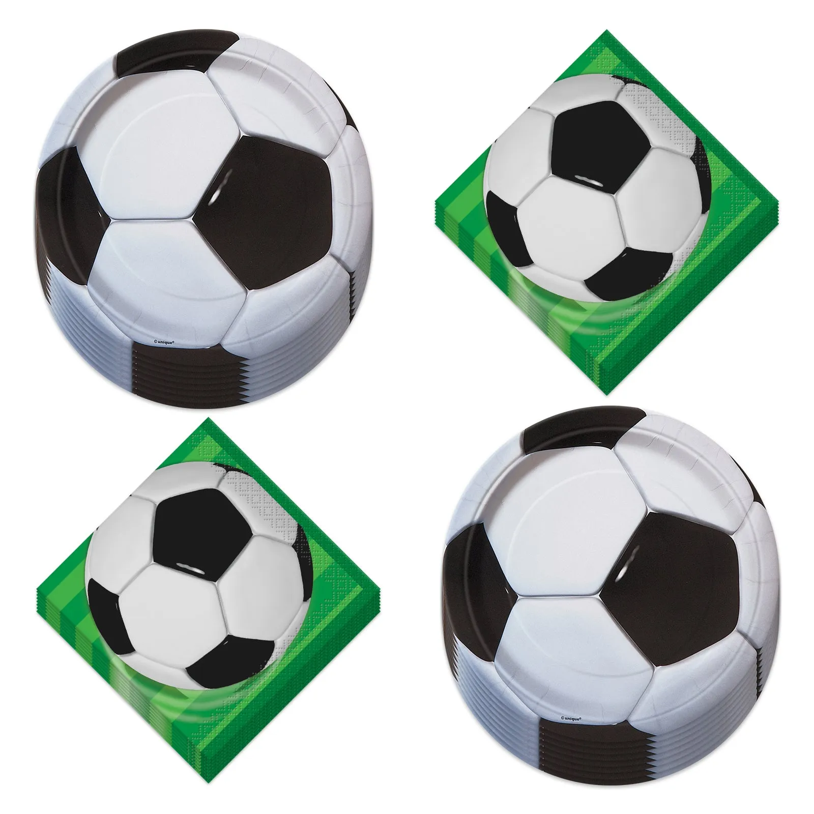 Soccer Party Supplies 3D Soccer Ball Paper Dessert Plates and Beverage Napkins (Serves 16)