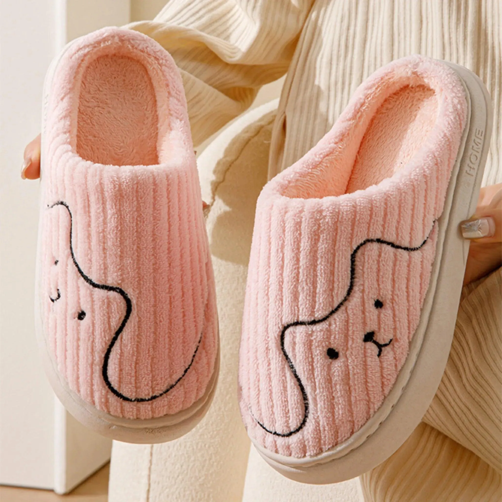 Striped Cat Slippers – Warm Non-slip Indoor House Shoes for Couples