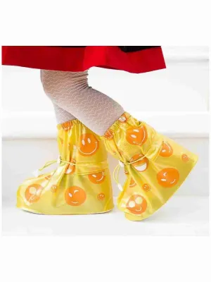 Sunny Yellow Smiley Waterproof Rain Shoe Covers for Boys