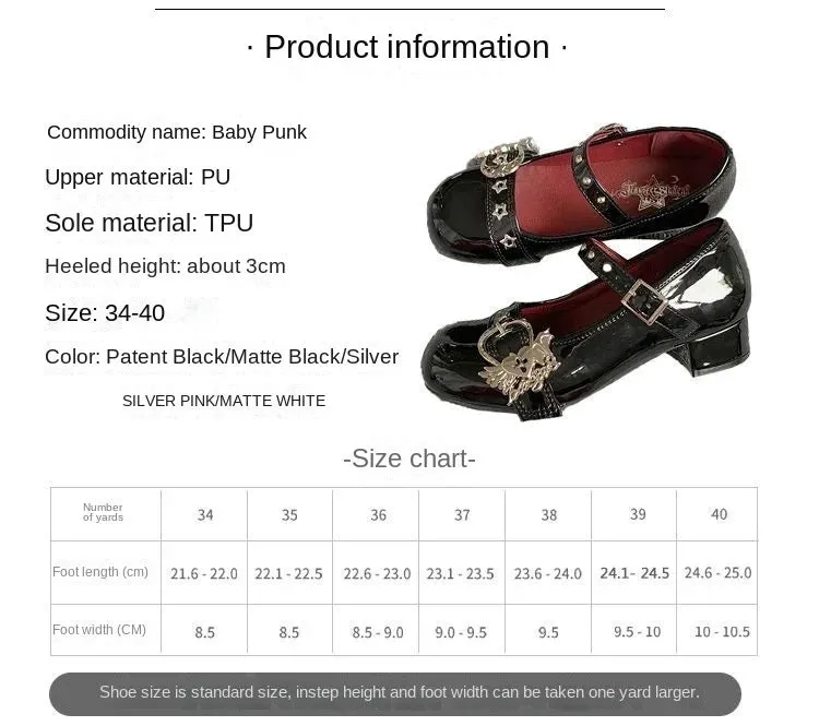 TAVIMART  -  Transfer Student Shoes Punk Style Low Heel Commuting Heeled Shoes Round Toe JK Shoes Versatile Leather Shoes Sliver Color Shoes