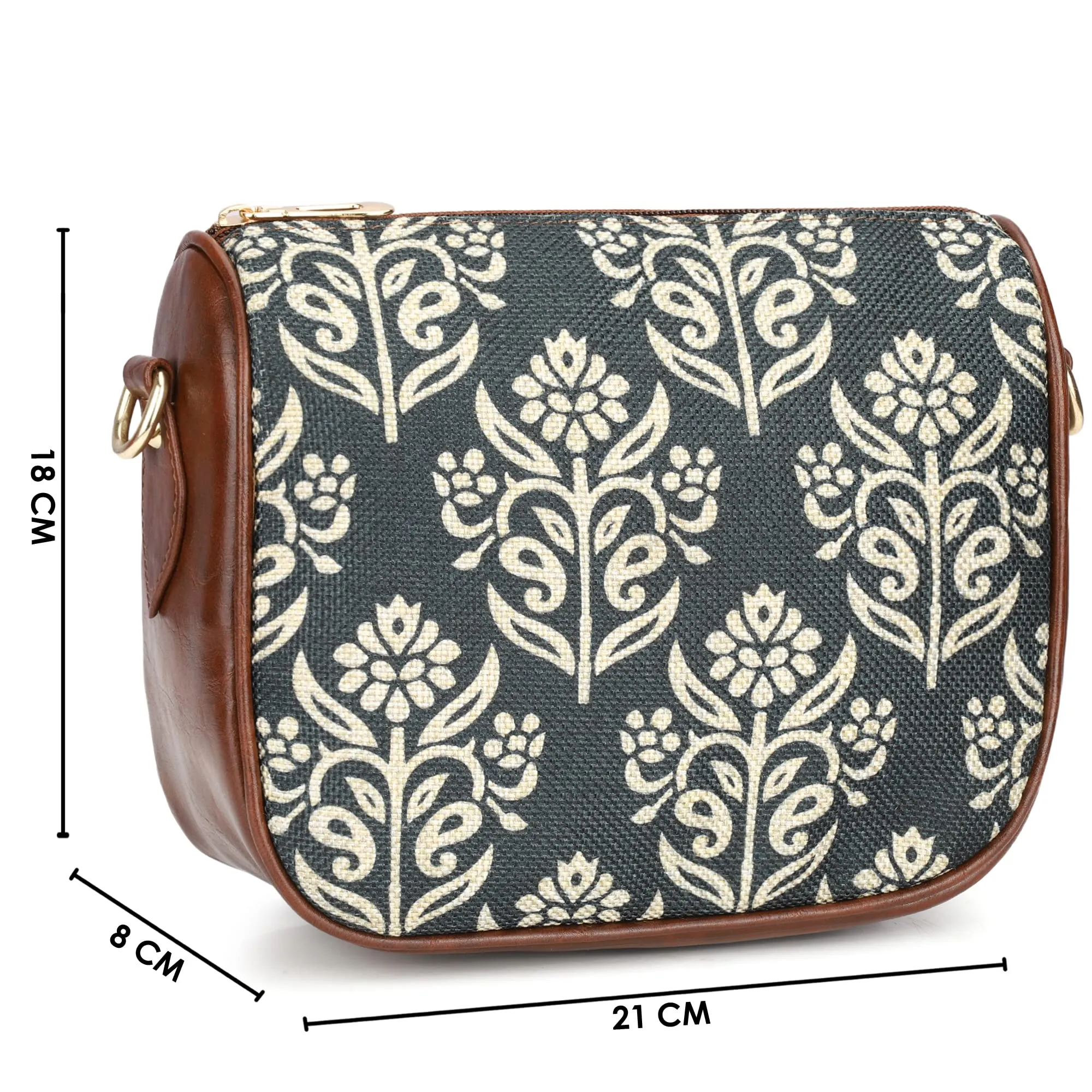 The Clownfish Garnet Series Printed Handicraft Fabric & Tapestry Crossbody Sling Bag for Women Ladies Single Shoulder Bag Shoulder Belt (Bottle Green)