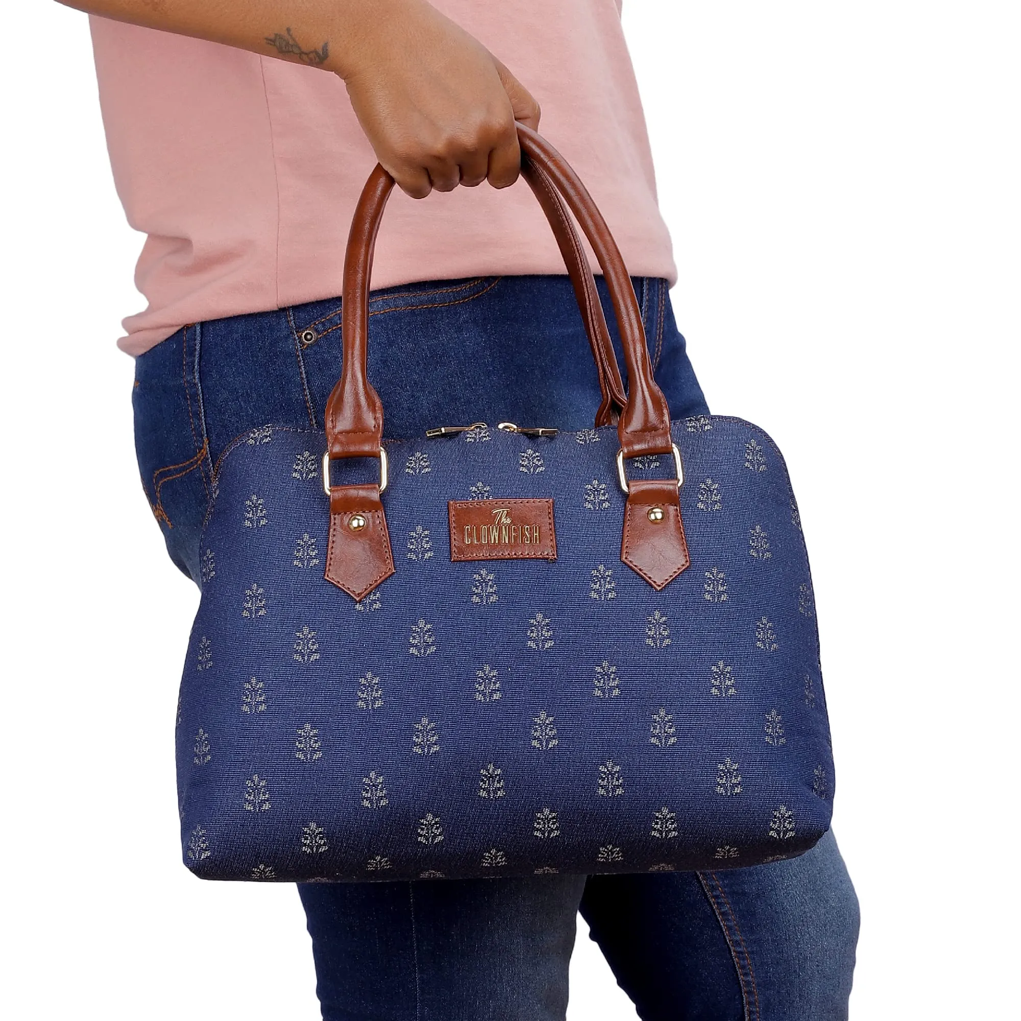 THE CLOWNFISH Montana Series Handbag for Women Office Bag Ladies Purse Shoulder Bag Tote For Women College Girls (Denim Blue)