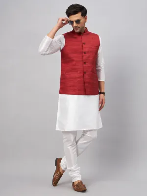 VASTRAMAY Maroon Matka Silk Nehru Jacket