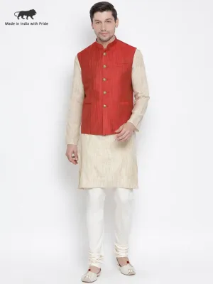 VASTRAMAY Men's Beige Cotton Kurta Set