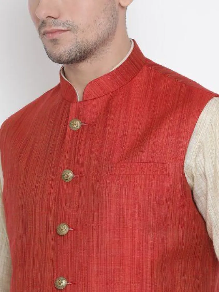 VASTRAMAY Men's Beige Cotton Kurta Set