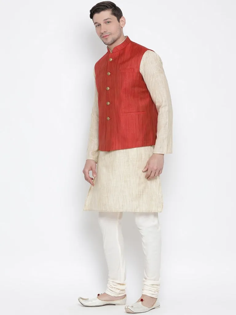 VASTRAMAY Men's Beige Cotton Kurta Set