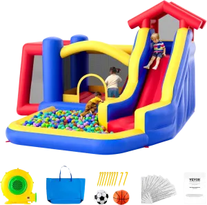 Vevor Inflatable Bounce House 131" x 133" x 90" Outdoor Playhouse Trampoline for Kid Ages 3-8 Years New