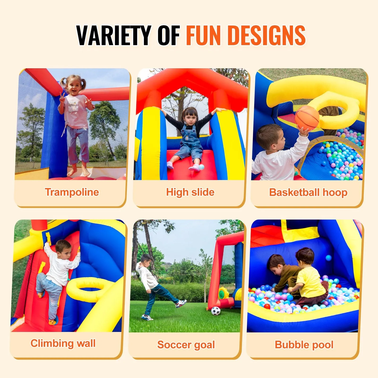 Vevor Inflatable Bounce House 131" x 133" x 90" Outdoor Playhouse Trampoline for Kid Ages 3-8 Years New