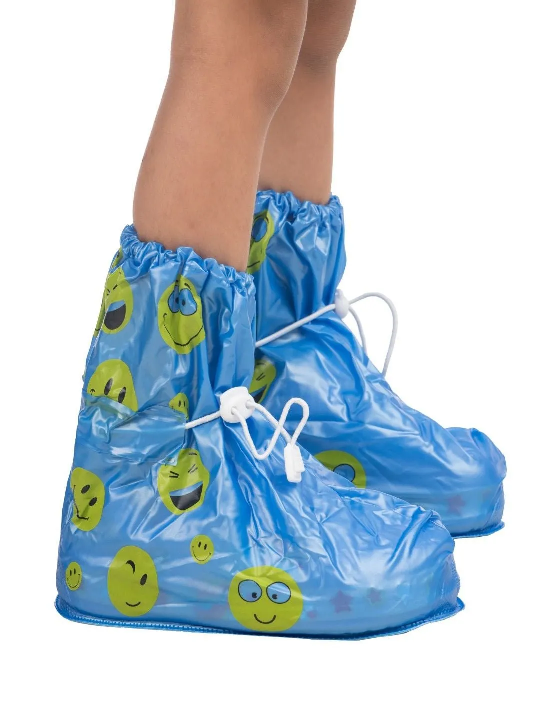 Vibrant Blue Smiley Face Waterproof Rain Shoe Covers for Boys