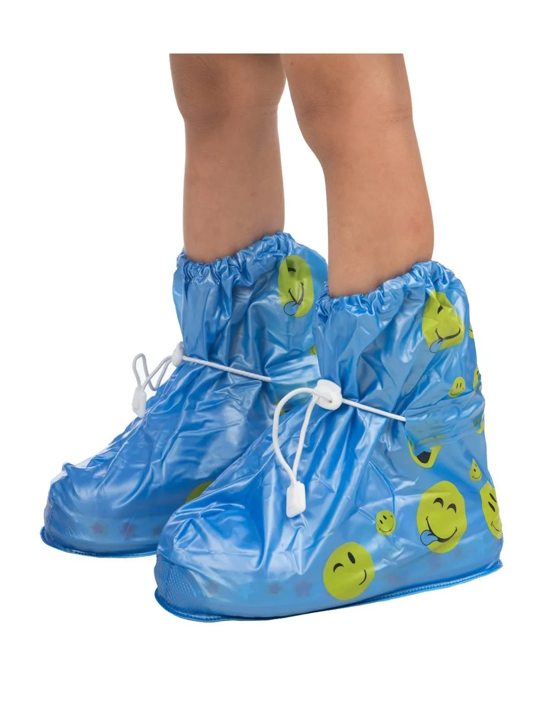 Vibrant Blue Smiley Face Waterproof Rain Shoe Covers for Boys