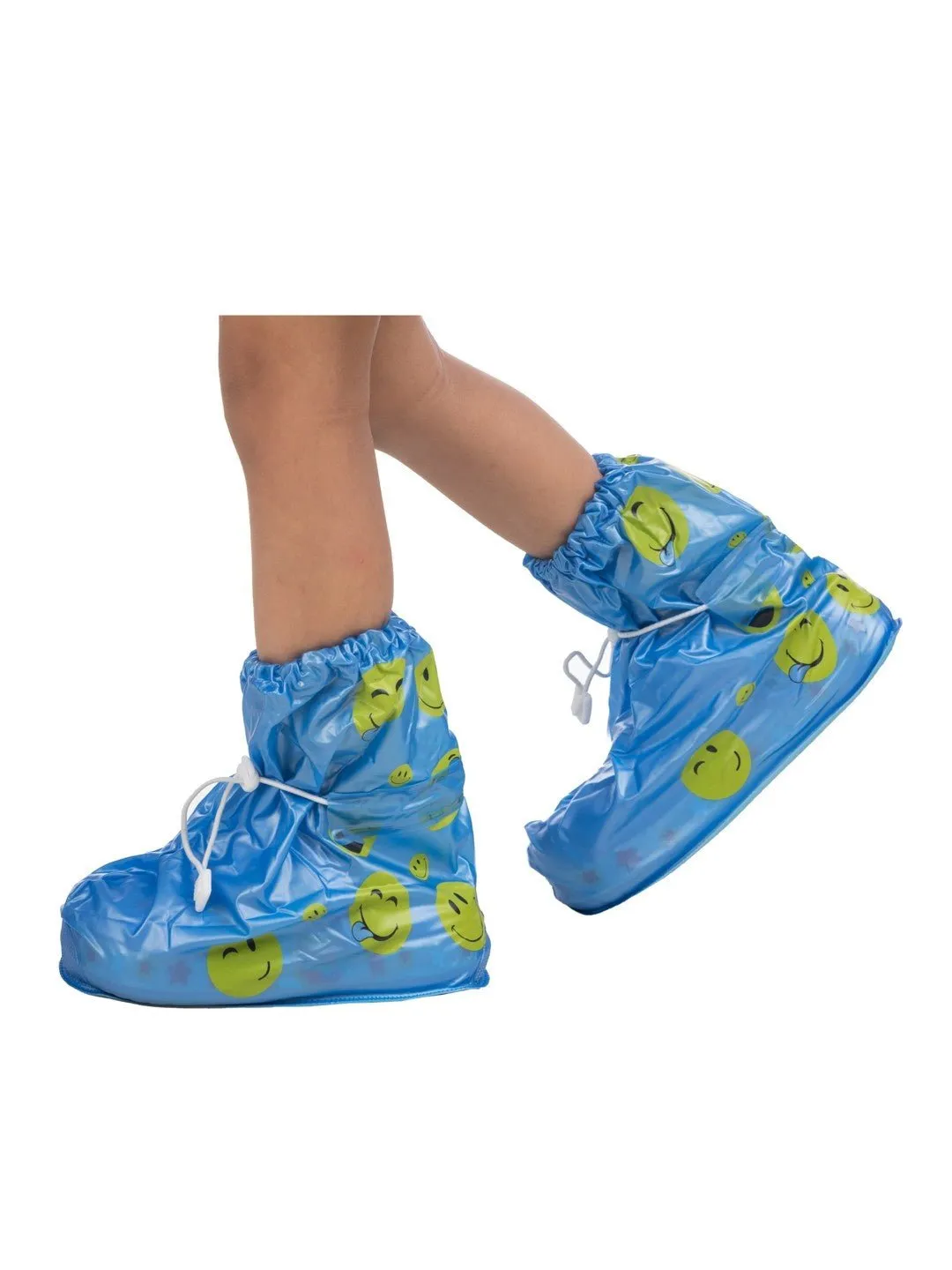 Vibrant Blue Smiley Face Waterproof Rain Shoe Covers for Boys