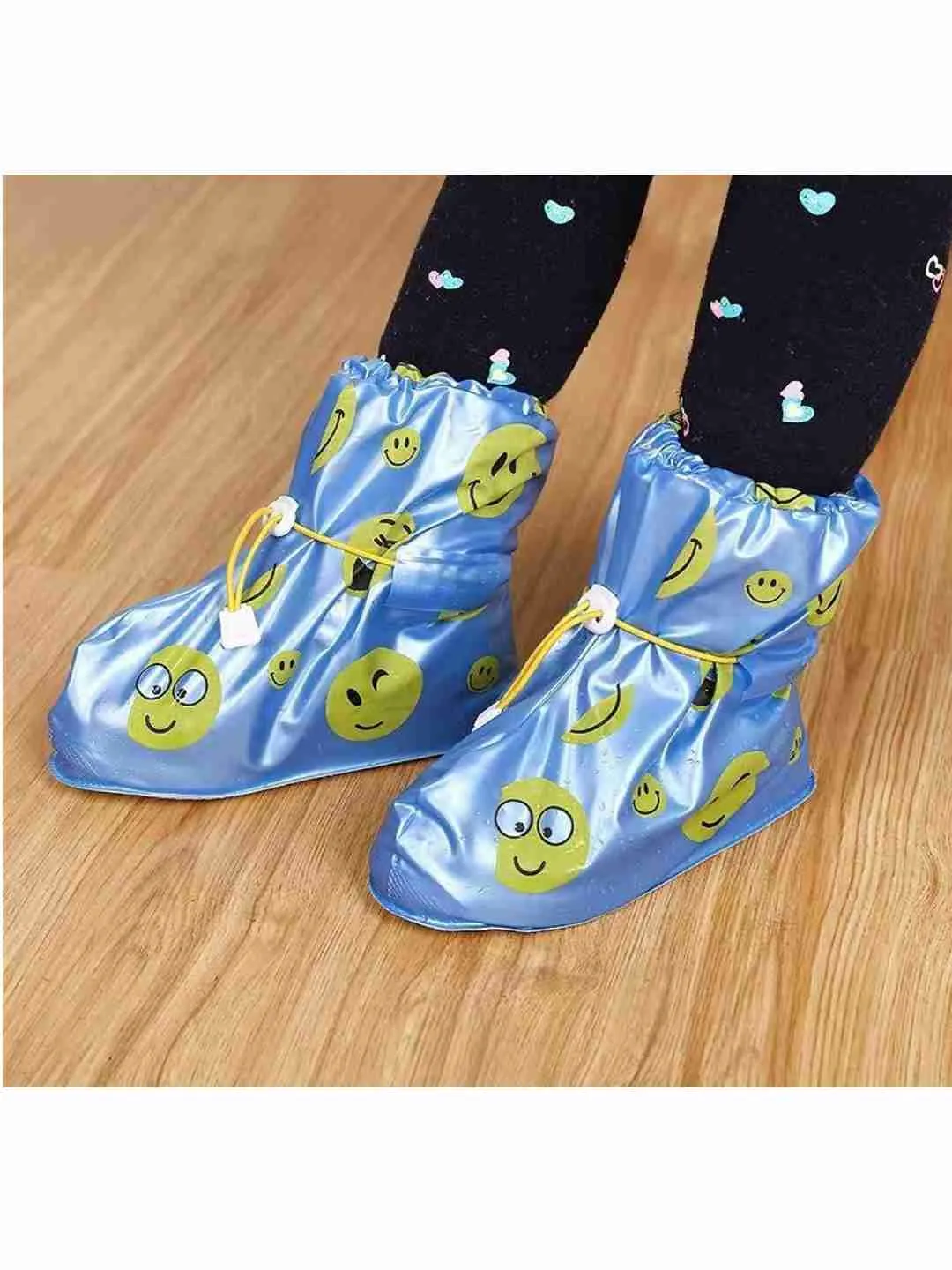 Vibrant Blue Smiley Face Waterproof Rain Shoe Covers for Boys