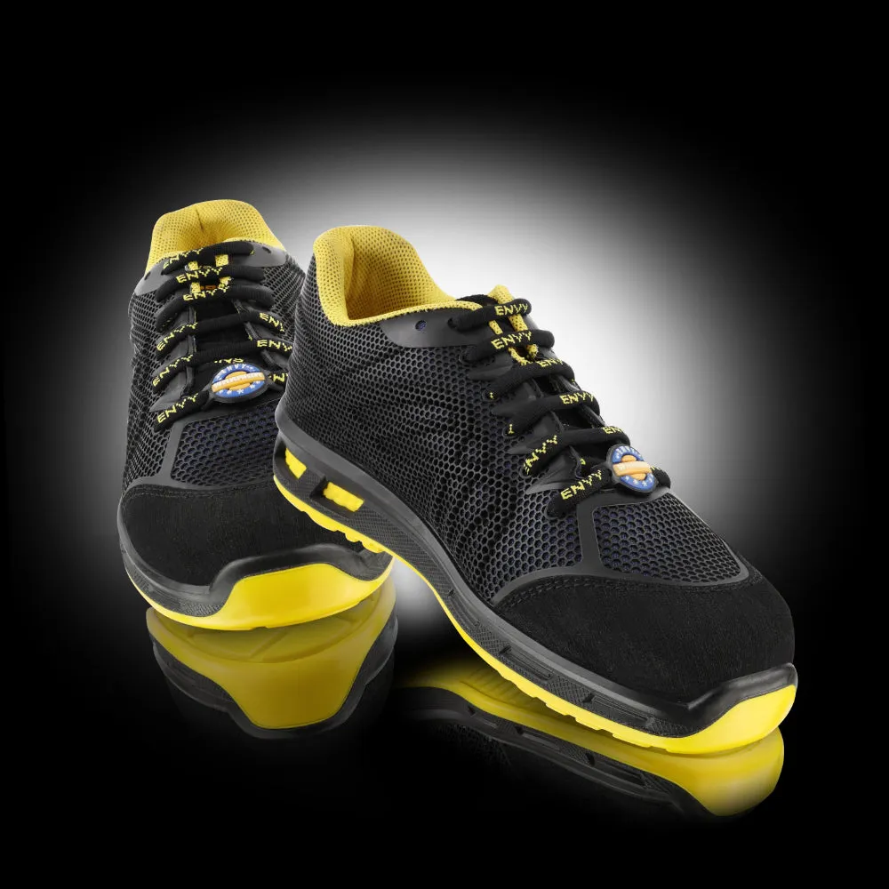 Warrior Black & Yellow Genuine Leather Fiber Glass Toe Safety Shoes for Men CYGNUS By Liberty