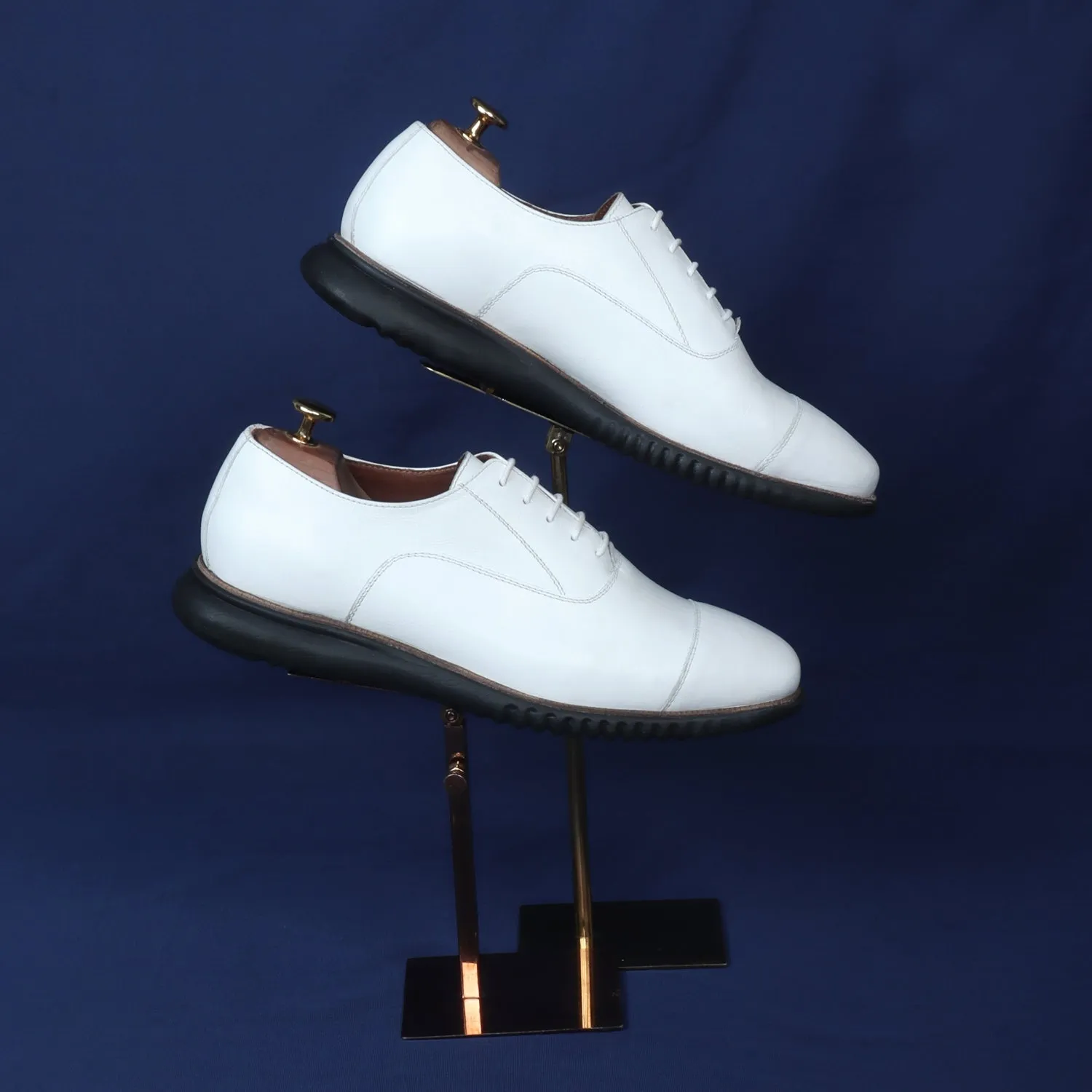 White Leather Oxford Lace-Up Shoe with Light Weight Sneaker Sole