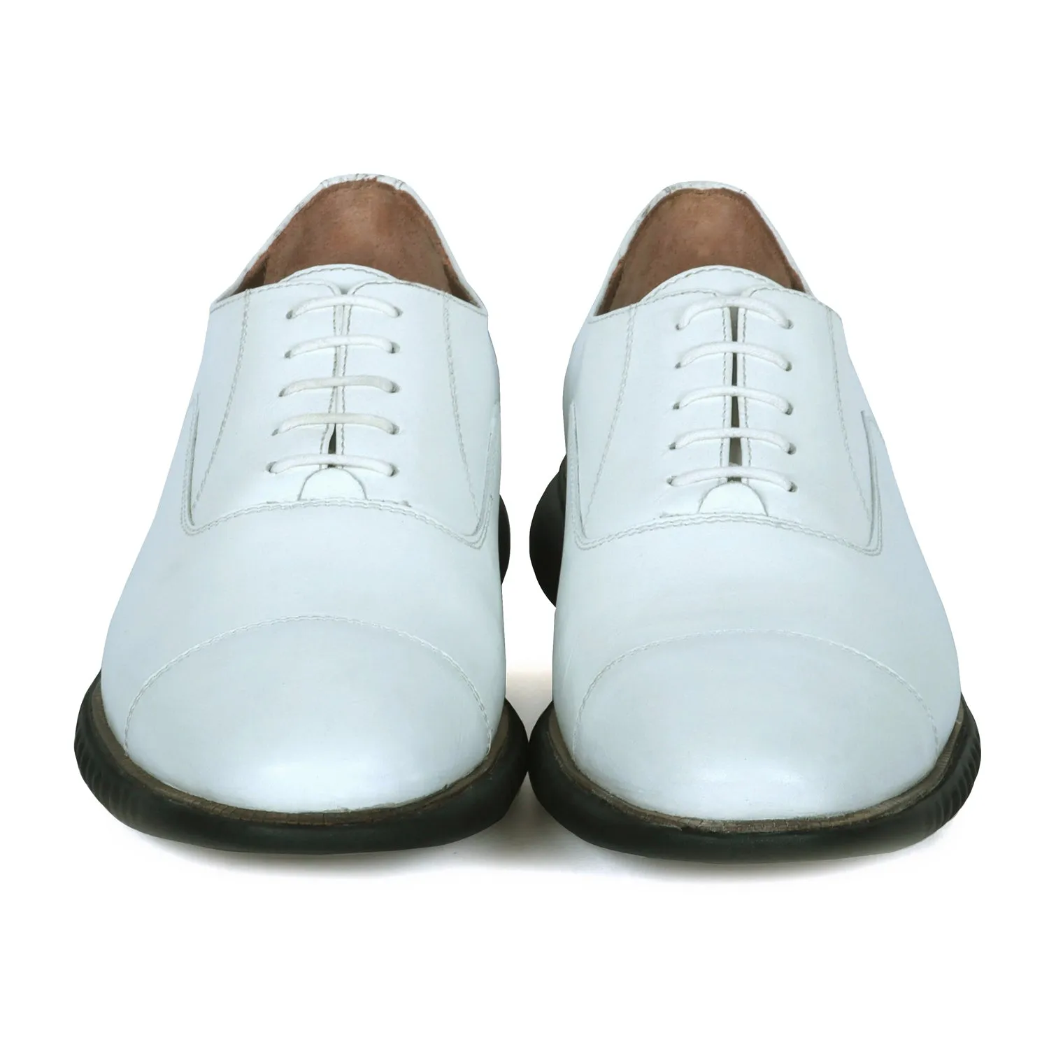 White Leather Oxford Lace-Up Shoe with Light Weight Sneaker Sole