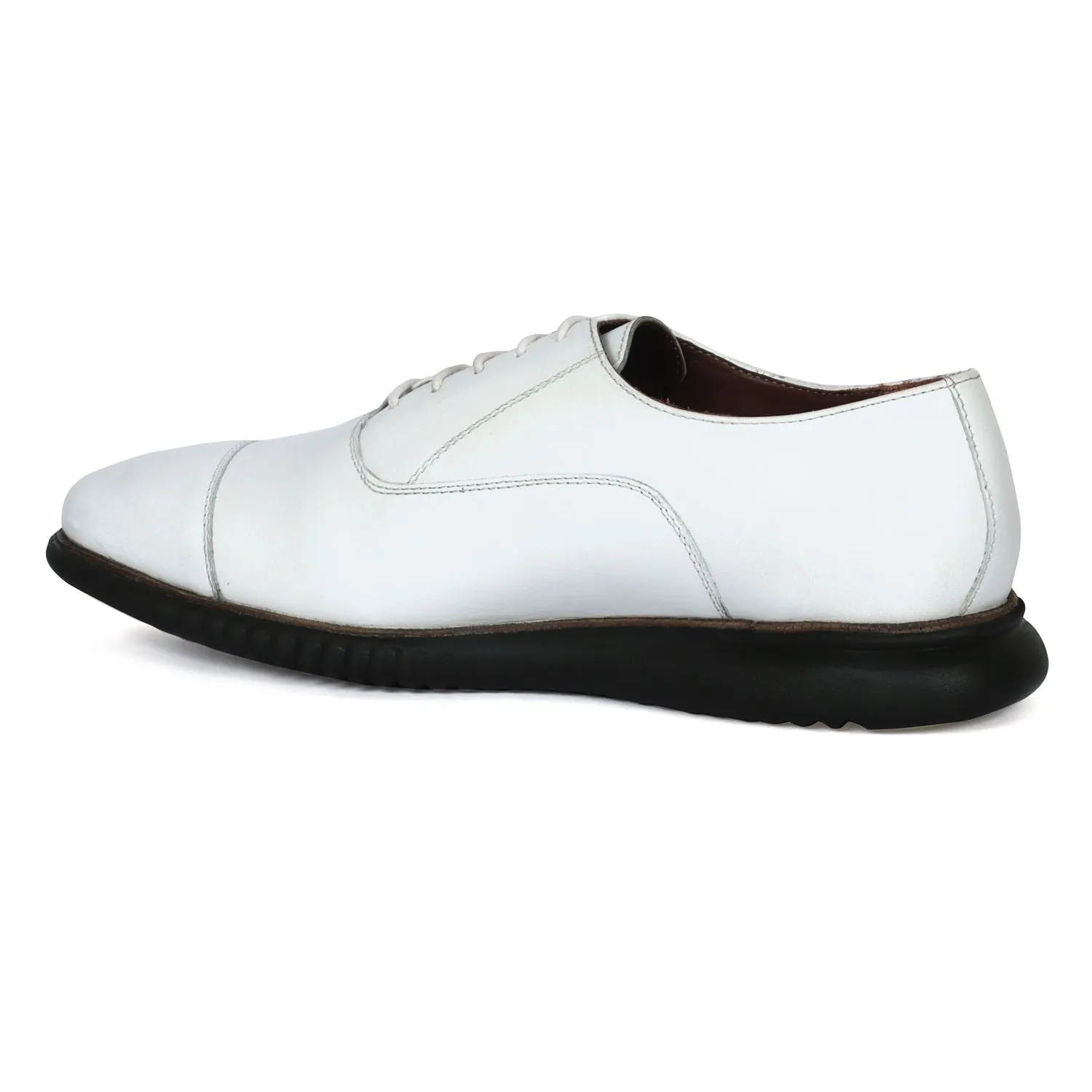 White Leather Oxford Lace-Up Shoe with Light Weight Sneaker Sole