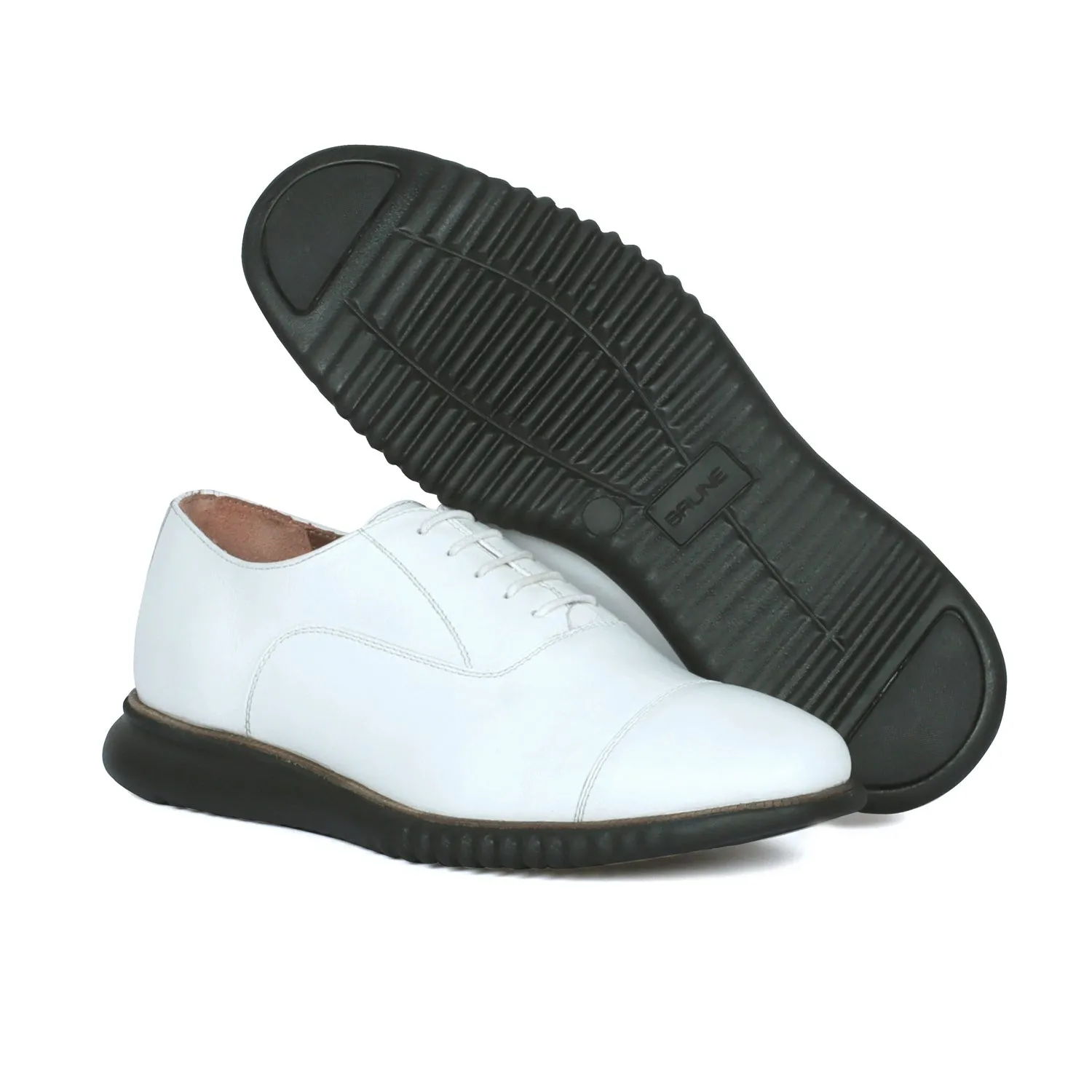 White Leather Oxford Lace-Up Shoe with Light Weight Sneaker Sole