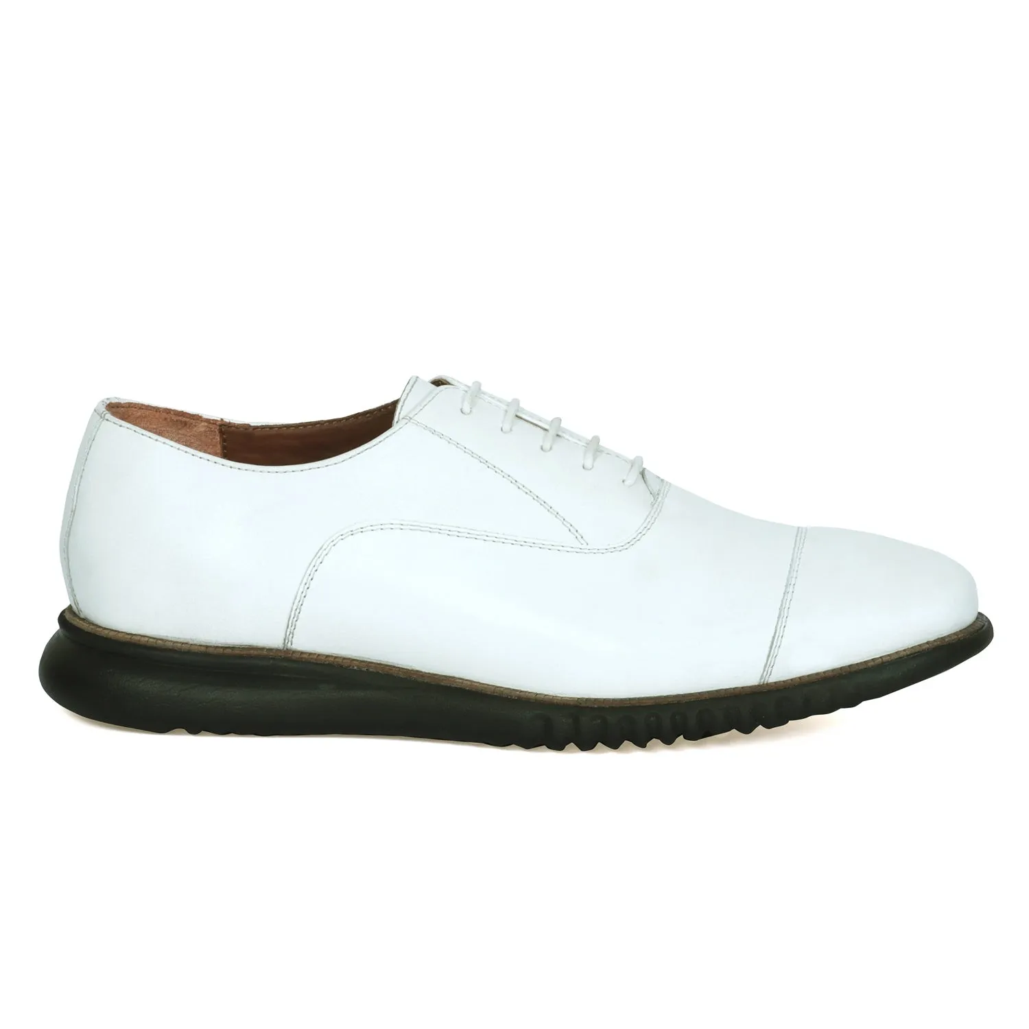 White Leather Oxford Lace-Up Shoe with Light Weight Sneaker Sole