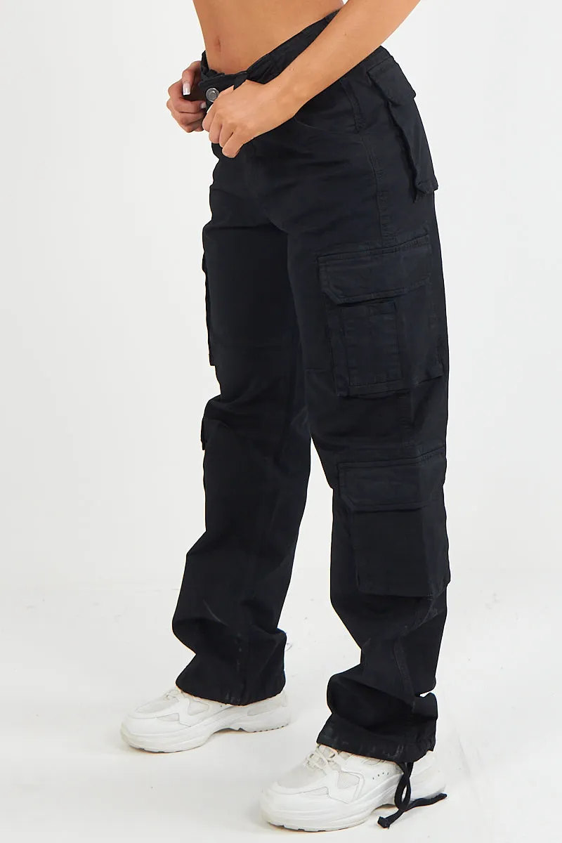 Women's Multi Pocket Twill Combat Stretch Straight Leg Low Waist Cargo Trousers