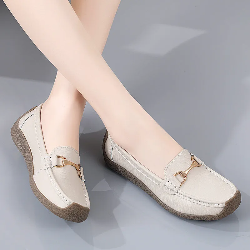 Women's Solid Color Faux Leather Slip-on Metal Decor Flat Shoes